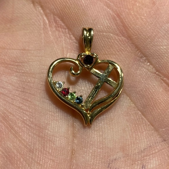 925 STERLING SILVER GOLD VERMEIL, GEMSTONE OC HEART, CROSS PENDANT 23MM, 1.7 G - Picture 2 of 4